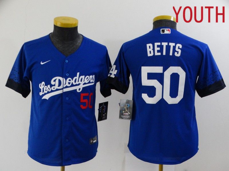 Cheap Youth Los Angeles Dodgers 50 Betts Blue City Edition Nike 2021 MLB Jersey